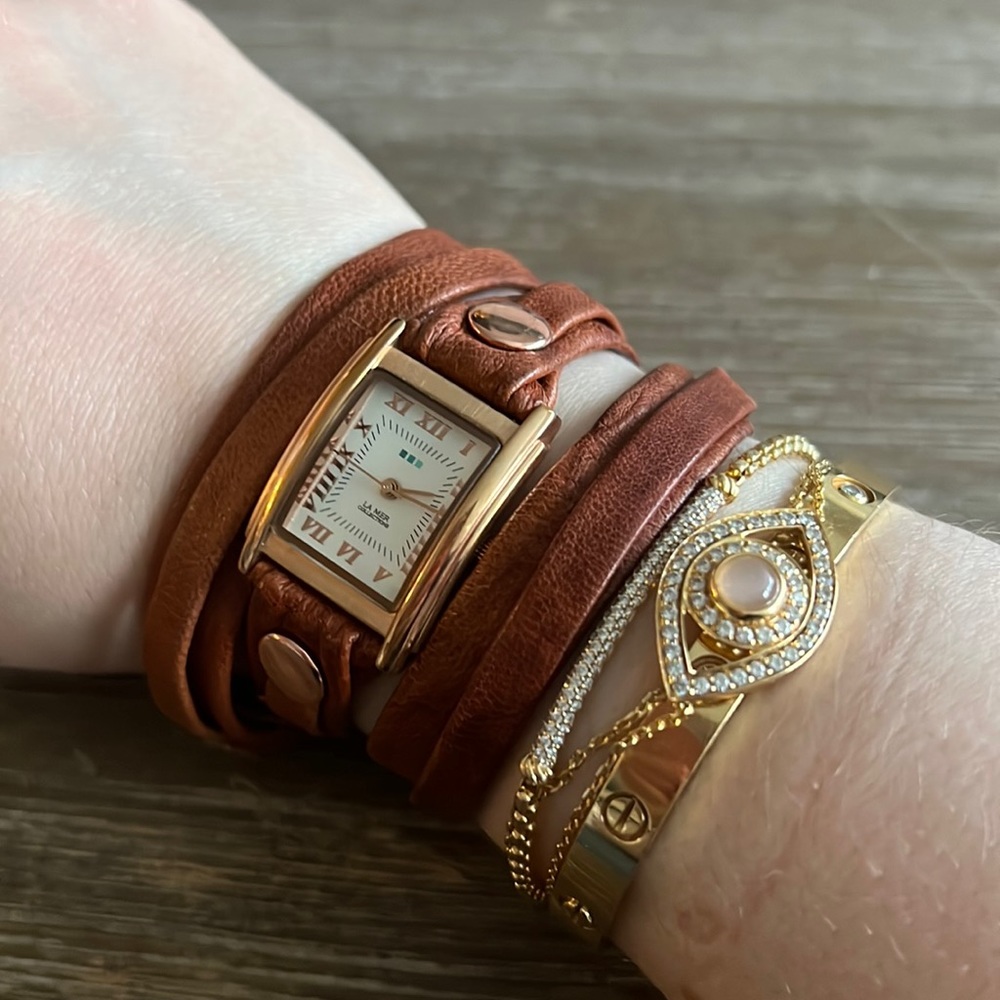 La Mer Brown and Rose Gold Wrap Watch
